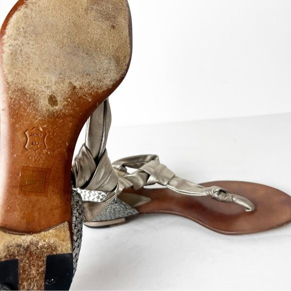 SZ 9.5 Alexandre Birman x Saks Fifth Avenue thing T Strap Silver Pewter Sandals - Picture 7 of 8